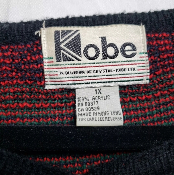 Vintage Crystal Kobe Sweater Plus 1X Green Tartan Plaid Gold Buttons Acrylic 80s - Picture 10 of 10